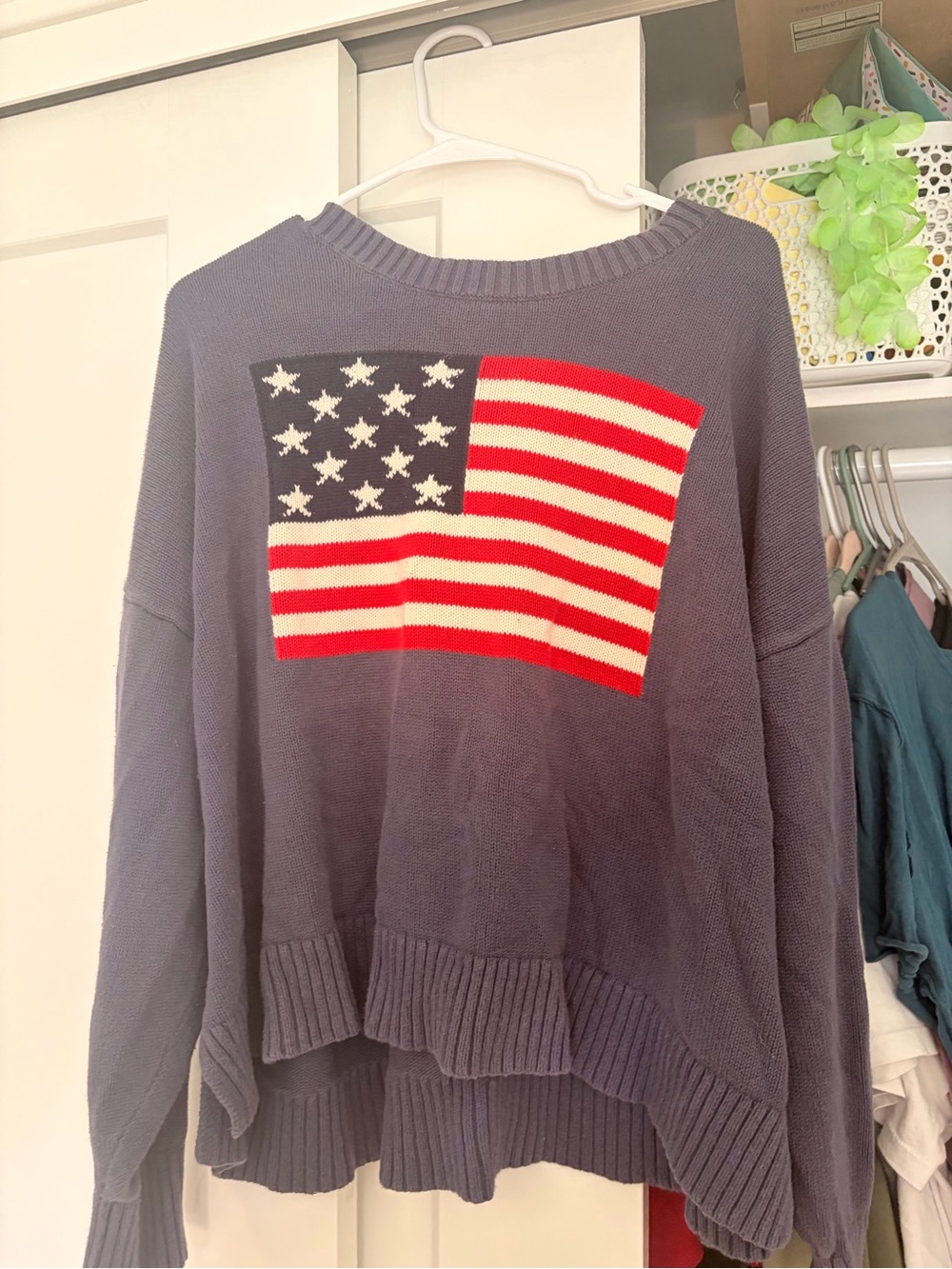 Old Navy Navy Crewneck Sweater with Flag Motif